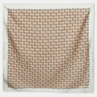 Pre-owned Aigner Ivory Logo Print Silk Square Scarf