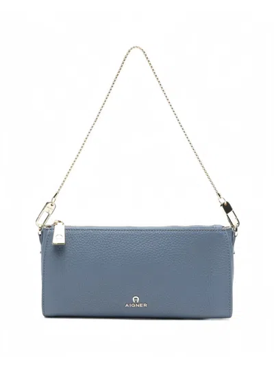 Aigner Ivy Grained Leather Shoulder Bag In Blue