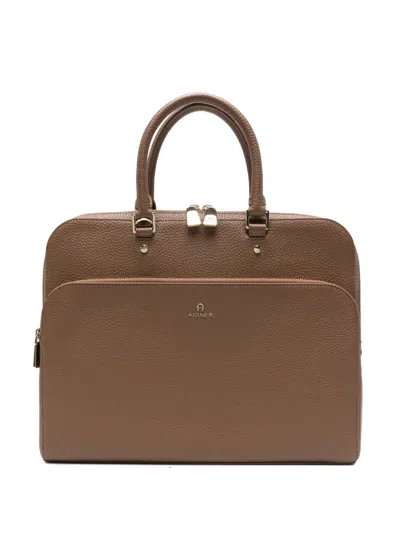 Aigner Ivy Grained-leather Laptop Bag In Brown