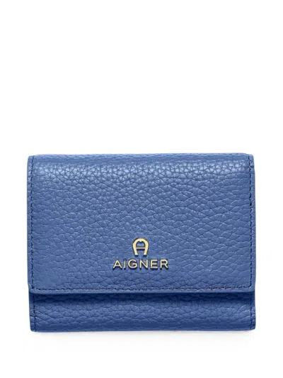 Aigner Ivy Pebbled-leather Wallet In Blue