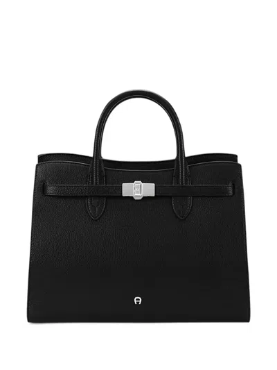 Aigner Large Farah Logo-plaque Grained Leather Tote Bag In Black