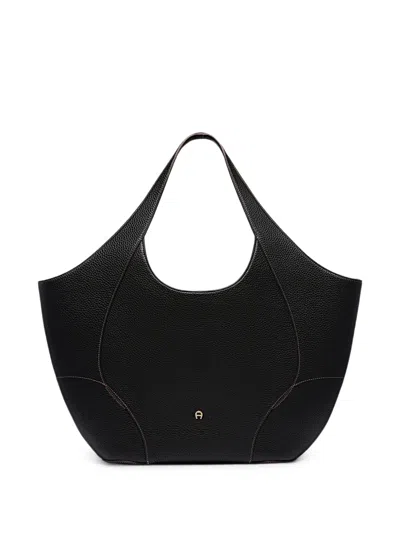 Aigner Large Hazel Grained-leather Tote Bag In Black