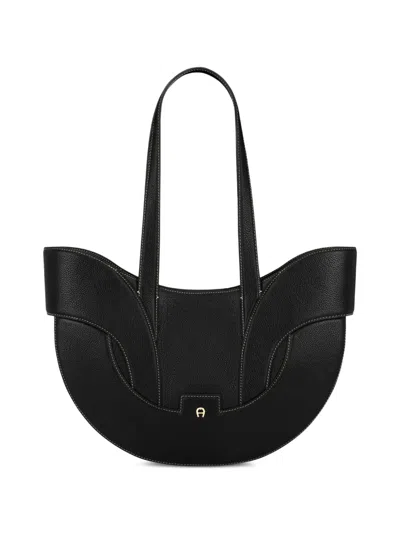 Aigner Large Sellina Contrast-stitched Grained-leather Tote Bag In Black