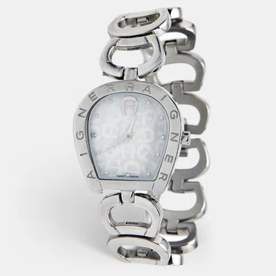 Pre-owned Aigner Latina A47600 Mother Of Pearl Dial Stainless Steel Women's Wristwatch 27 Mm In White