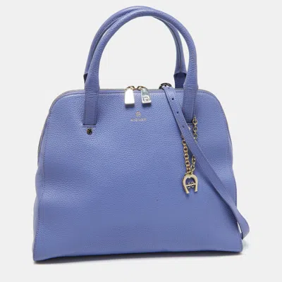 Aigner Lavender Leather Zip Satchel In Purple