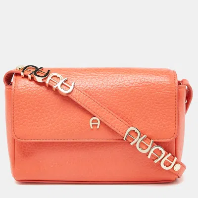 Aigner Leather Flap Crossbody Bag In Orange