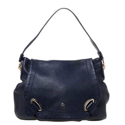 Aigner Leather Flap Hobo In Blue