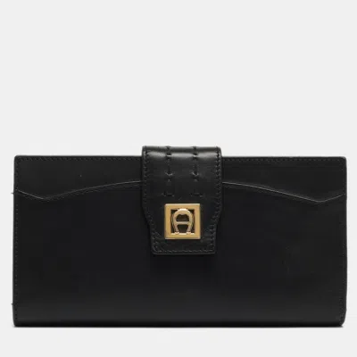Aigner Leather Logo Continental Wallet In Black