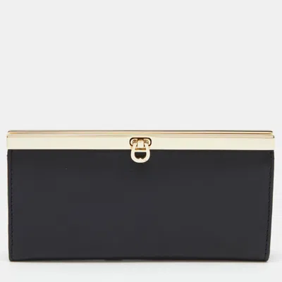 Aigner Leather Metal Frame Continental Wallet In Black