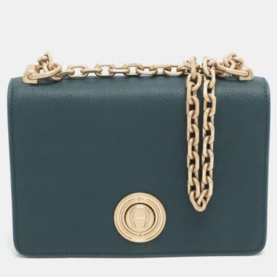 Aigner Leeloo Green Leather Shoulder Bag In Blue