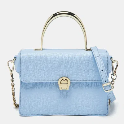 Aigner Light Blue Leather Small Genoveva Top Handle Bag