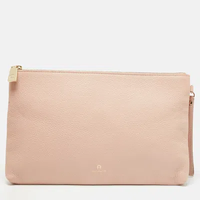 Pre-owned Aigner Light Pink Leather Zip Flat Pouch