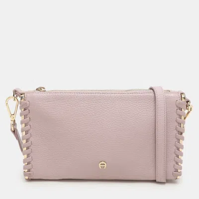 Aigner Lilac Leather Top Zip Shoulder Bag In Pink