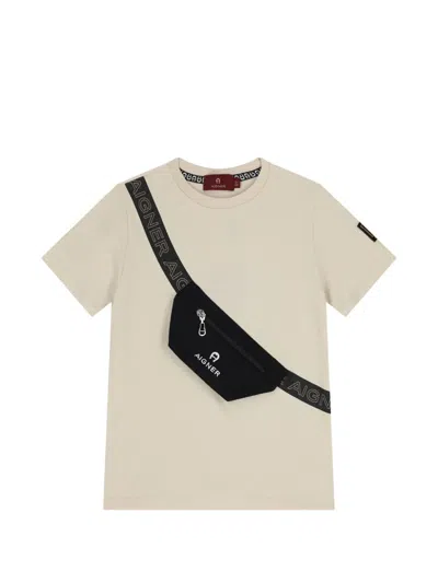 Aigner Kids' Logo Bag T-shirt In Neutral