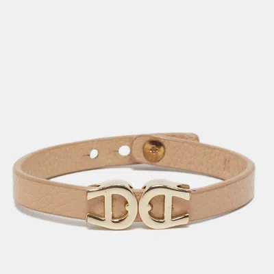 Pre-owned Aigner Logo Black Leather Gold Tone Bracelet M