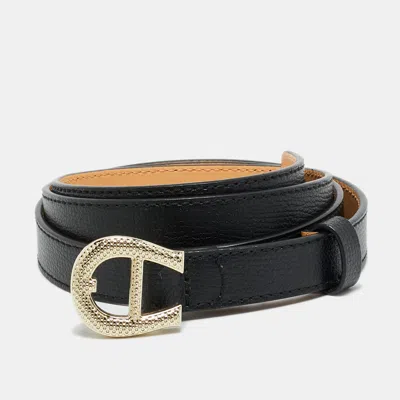 Pre-owned Aigner Logo Buckle 100cm Belt Black Leather