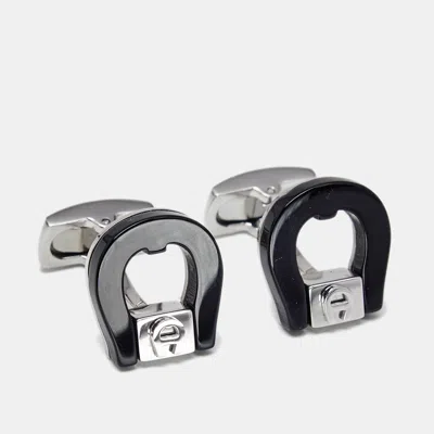 Pre-owned Aigner Logo Ceramic Silver Tone Cufflinks
