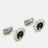 Aigner Logo Ceramic Silver Tone Cufflinks In Black