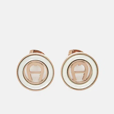 Aigner Logo Composite Rose Gold Tone Earrings