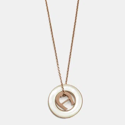 Pre-owned Aigner Logo Composite Rose Gold Tone Necklace
