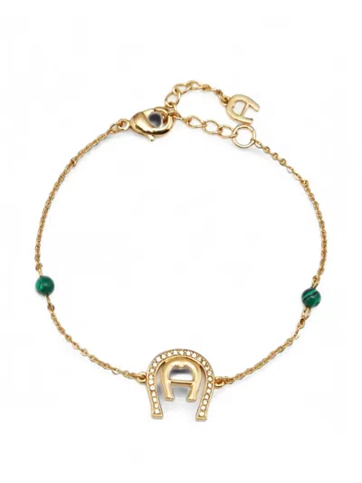 Pre-owned Aigner Logo Crystal Bracelet In Gold