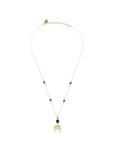 Pre-owned Aigner Logo Crystal-embellished Necklace In Gold
