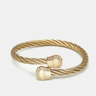 Pre-owned Aigner Logo Crystals Gold Tone Bracelet