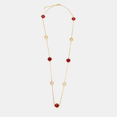 Pre-owned Aigner Logo Crystals Gold Tone Necklace