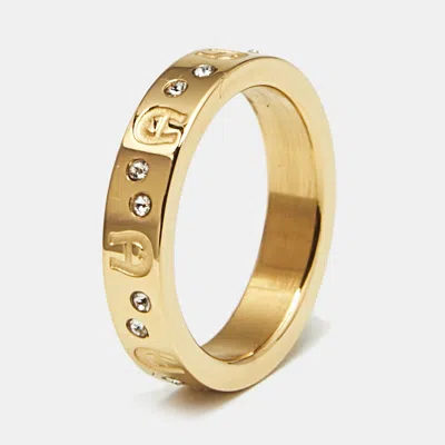 Pre-owned Aigner Logo Crystals Gold Tone Ring Size 52