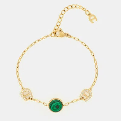 Pre-owned Aigner Logo Crystals Resin Gold Tone Bracelet