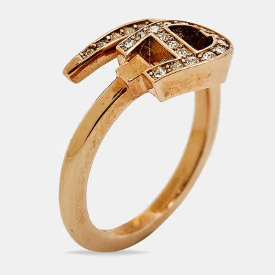 Aigner Logo Crystals Rose Gold Tone Ring In Pattern
