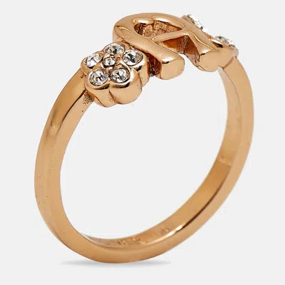 Aigner Logo Crystals Rose Gold Tone Ring