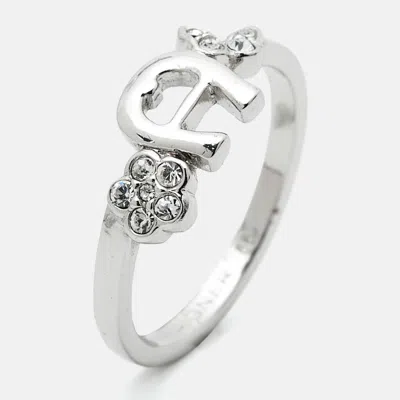 Aigner Logo Crystals Silver Tone Ring