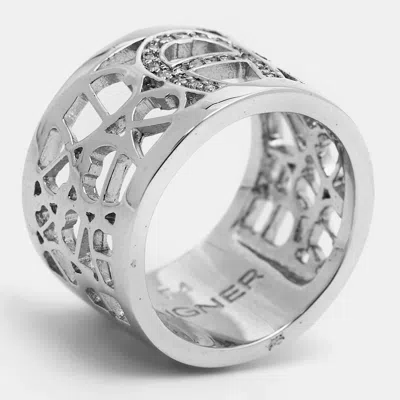 Aigner Logo Crystals Silver Tone Ring