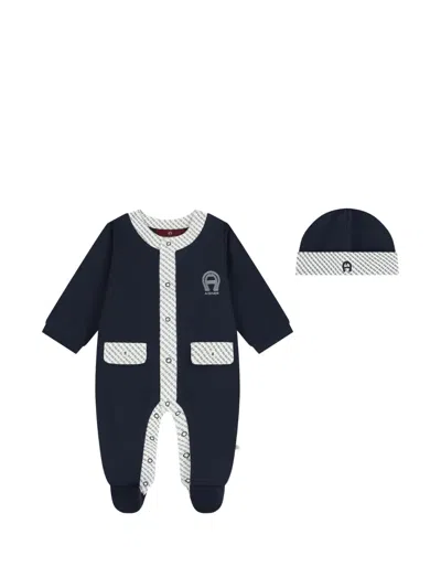 Aigner Logo-detail Flap-pocket Babygrow Set In Blue