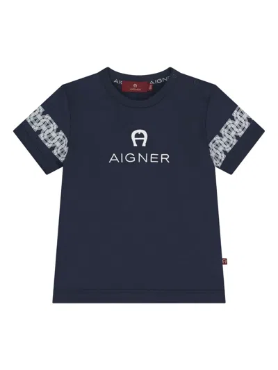 Aigner Babies' Logo-detail Sleeve T-shirt In Blue