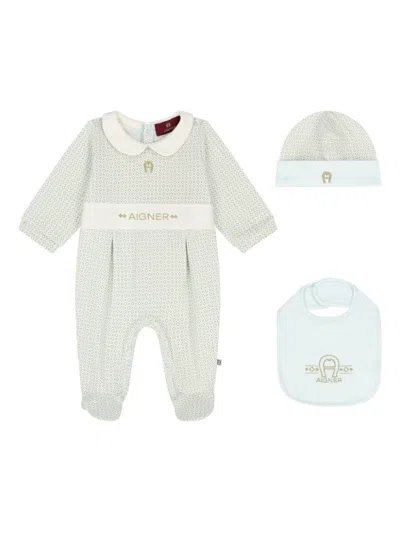 Aigner Logo-embroidered Babygrow Set In White