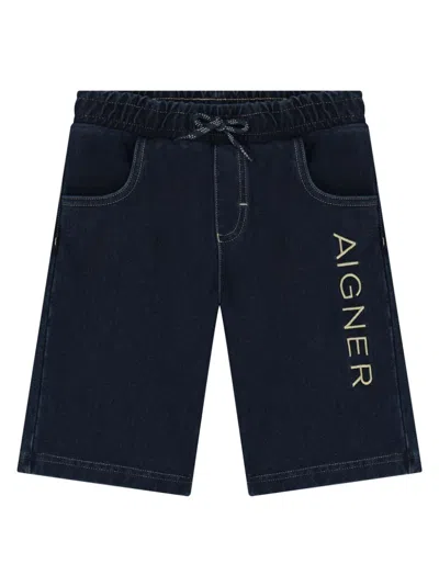Aigner Kids' Logo-embroidered Denim Shorts In Blue