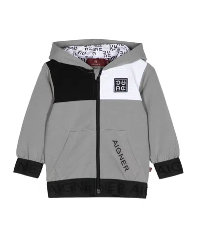 Aigner Logo-embroidered Hooded Jacket In Gray