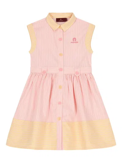 Aigner Logo-embroidered Striped Dress In 粉色