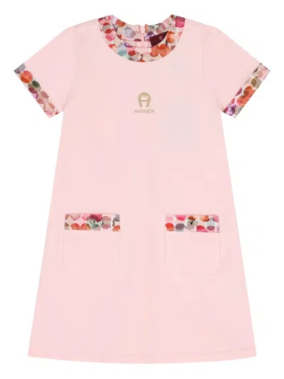 Aigner Kids' Logo-embroidery Pocketed Casual Dress In Pink