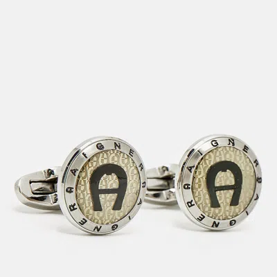 Pre-owned Aigner Logo Enamel Silver Tone Cufflinks