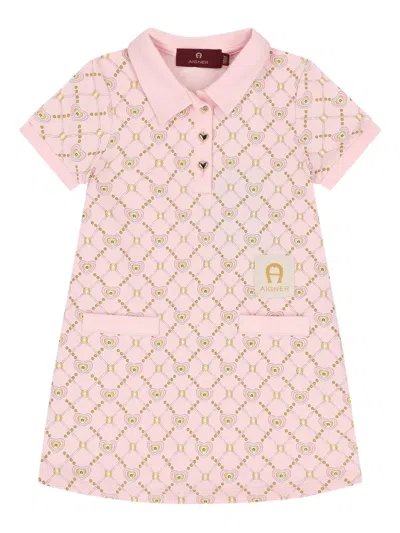 Aigner Kids' Logo Heart-pattern Polo Dress In Pink
