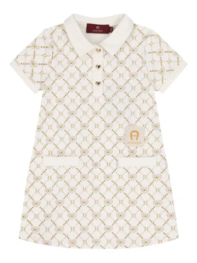 Aigner Babies' Logo Heart-pattern Polo Dress In Neutral
