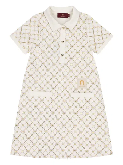 Aigner Kids' Logo Heart Polo-collar Casual Dress In Neutral