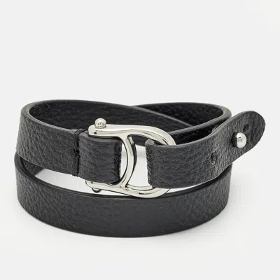 Aigner Logo Leather Silver Tone Bracelet In Black
