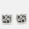 Aigner Logo Leather Silver Tone Cufflinks In Multi