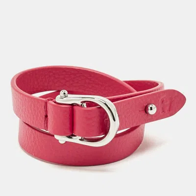 Aigner Logo Leather Silver Tone Double Tour Bracelet In Pink