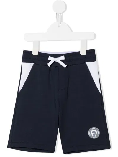 Aigner Kids' Logo-patch Cotton Shorts In Blue