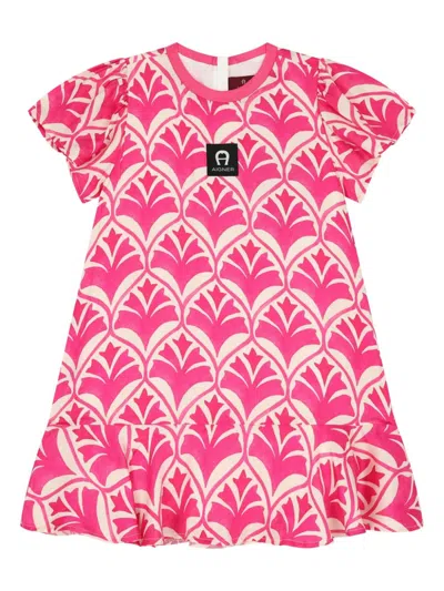 Aigner Kids' Logo-patch Floral-print Dress In Pink